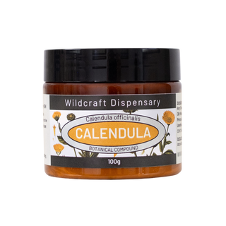 Jar of calendula botanical compound from Wildcraft Dispensary on a white background