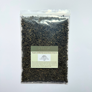 Package of Wildercraft Organic Green Tea on a white background