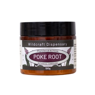 Jar of poke root from Wildcraft Dispensary on a white background