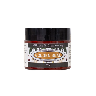 Jar of Golden Seal Ointment for cracked sensitive and slow healing skin from Wildcraft Dispensary on a white background